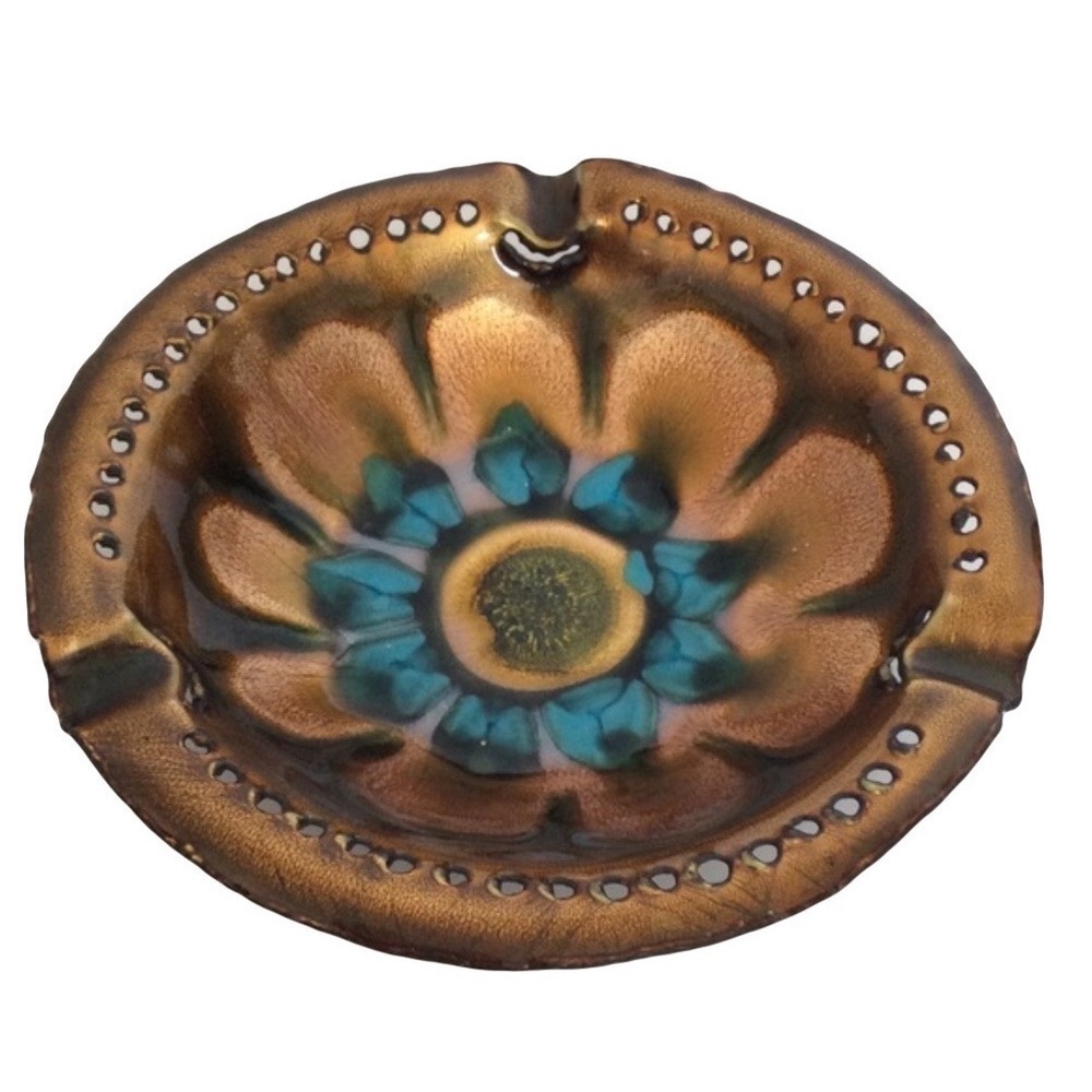 Ashtray Studio Cellini Italy Brown and Blue Enamelled Copper
